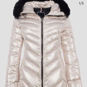 GORSKI Shimmering Cream Ski Jacket with Black Fur Hood